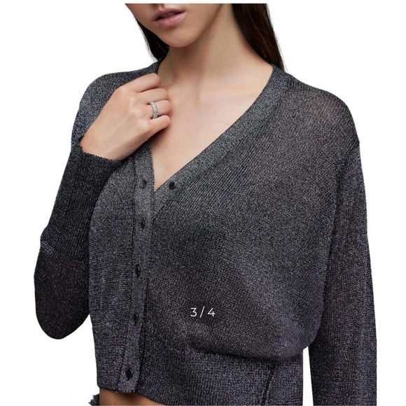 ALL SAINTS Women's Lyra Glitter Button Up Cardigan Black Size XS - Picture 4 of 15
